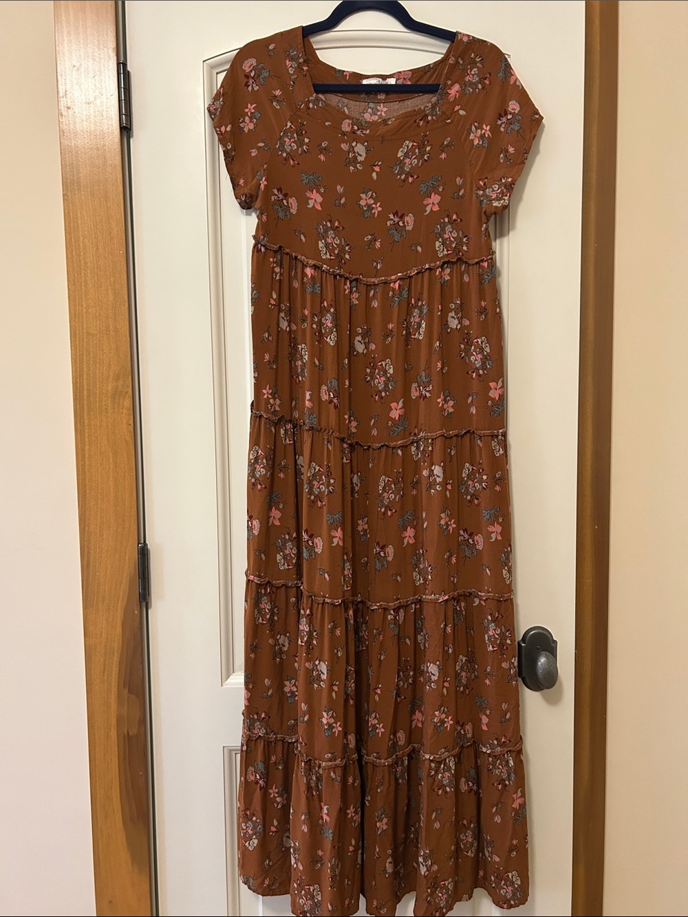 NATURAL LIFE Rust Floral Tiered Maxi Dress with Pink Accents